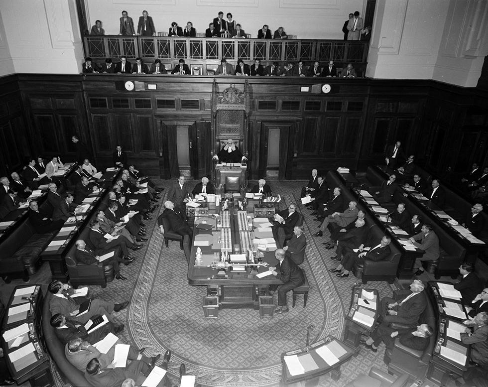 John McEwen addresses the House of Representatives in 1966.