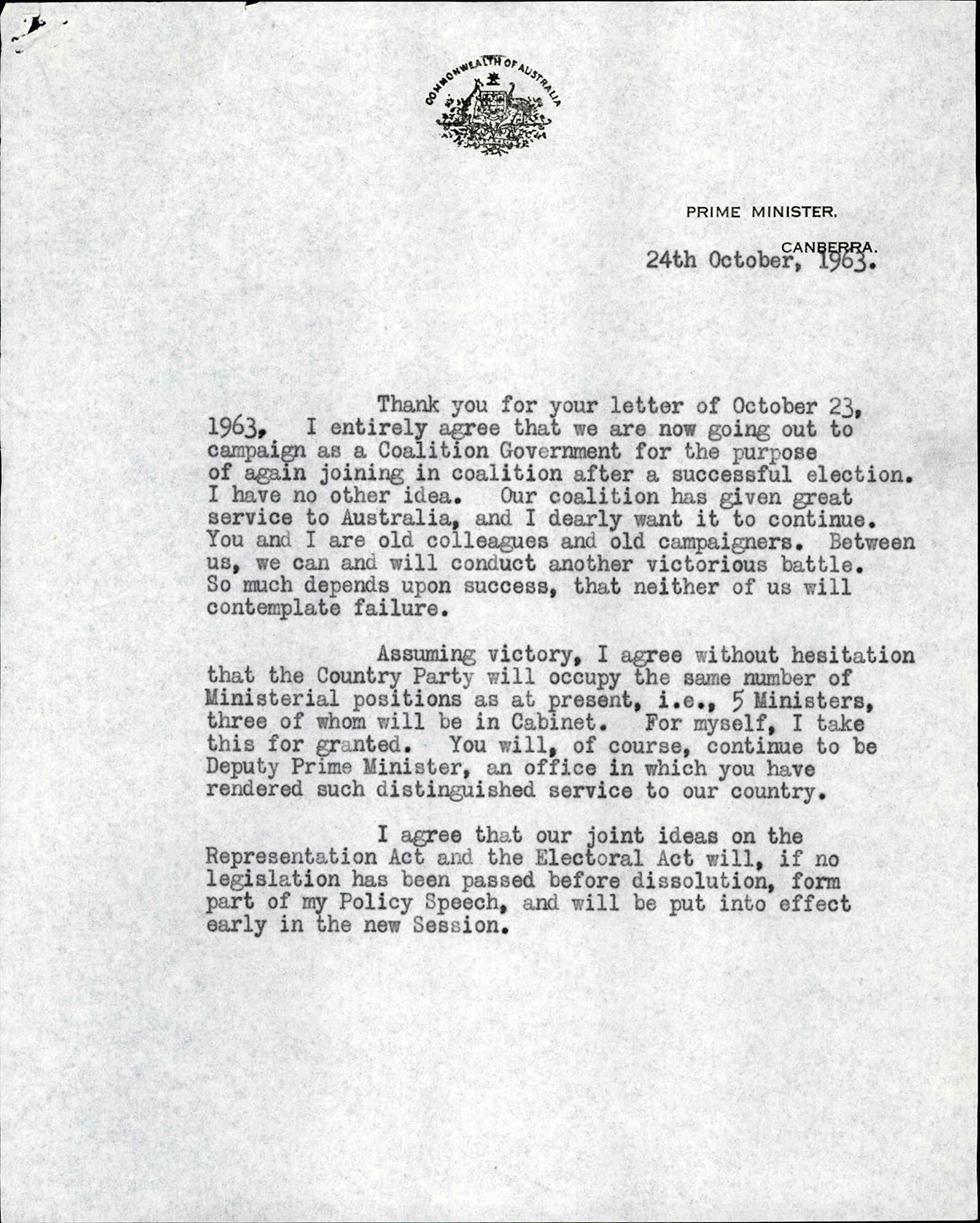 Letter from Robert Menzies to John McEwen.