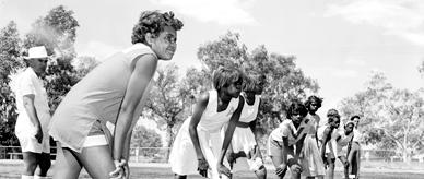 Start of a race at school's sports meeting in Alice Springs, Northern Territory, 1958.