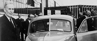 Prime Minister Ben Chifley at the launch of the first Holden car.