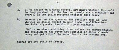 Notes from a talk in 1958 on a quota system for Asian migration.