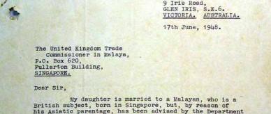 Letter to the United Kingdom Trade Commissioner in Malaya