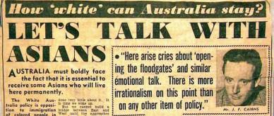 Newspaper article regarding Asian migration and the White Australia policy.