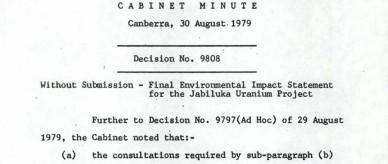 Cabinet minute about Jabiluka Uranium Project