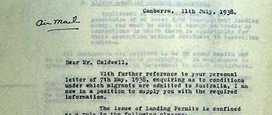 Conditions of entry into Australia - letter to the League of Nations.