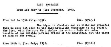 Passages from a dictation test used in 1932.