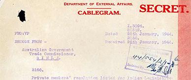 Secret cablegram to the Department of External Affairs.