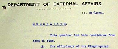 Memorandum regarding the efficiency of the fingerprint system as a means of identification.