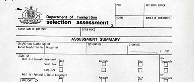 Form used during assessment of migration applicants – Department of Immigration.