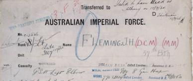 This is an extract from the World War I service dossier of James Holmes Fleming, it shows the medals he was entitled to, and also offers details such as his service number and when he was discharged. 