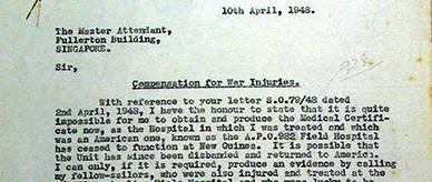 Letter from injured soldier seeking compensation after repatriation from Australia.