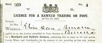 Licence for a hawker trading on foot.