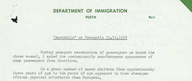 A document regading non-European appearance of passengers on Australis at Fremantle.