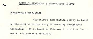 Notes on Australian immigration policy.