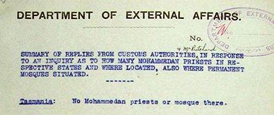 Department of External Affairs summary of replies from Customs Authorities by state and territory.