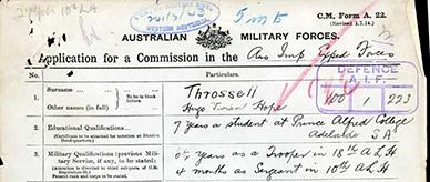 Promotion to officer in the Australian military forces.