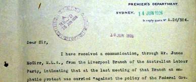 Letter to Prime Minister Stanley Bruce