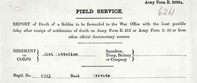 Report of death of Private James Martin.