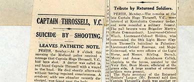 Newspaper article on the death and funeral of Captain Throssell. 