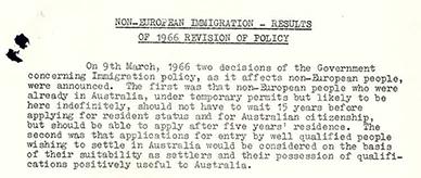 Results of the revision of policy for Non-European people in 1966.