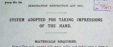 Circular describing a method used to take hand impressions for immigration records.