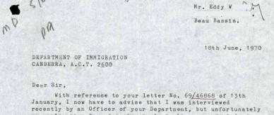 Letter to the Department of Immigration