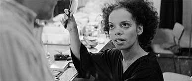 Roslyn Watson brushing her hair in her room at the Australian Dance Theatre.