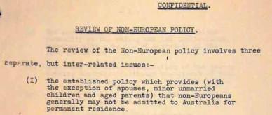 Confidential notes on the Department of Immigration's review of the policy on the admission of non-Europeans into Australia.