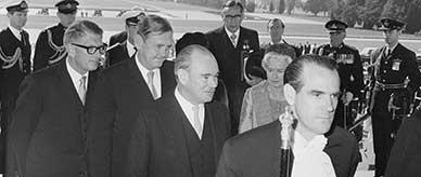 The official government party about to enter (Old) Parliament House in Canberra. 