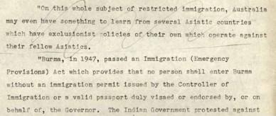 Excerpt from Arthur Calwell's speech about restrictive or exclusionist immigration policies of other nations.