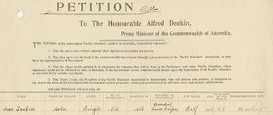 Petition to the Honourable Alfred Deakin.