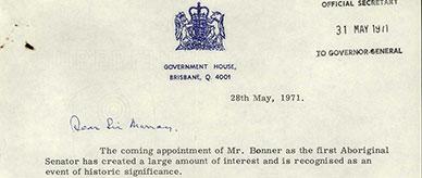 Suggestions to the Governor-General of how to honour Mr Bonnor as the first Aboriginal Senator.