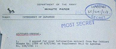 Department of the Army Minute Paper on the Subject of internment of Japanese.