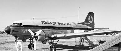 A Douglas DC3 aircraft being used as a Tourist Bureau in Broome.