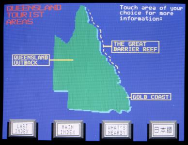 Screen showing map of Queensland, Outback, Gold Coast and Great Barrier Reef