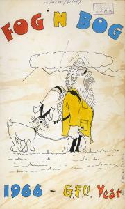 Magazine 'Fog N Bog' 1966 Year with hand drawn picture of bearded man walking a rabbit on leash