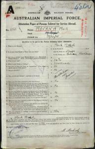 Mark Machich's enlistment papers. 