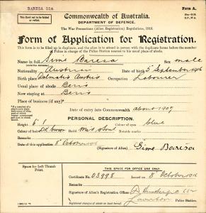 Sime Barisa's registration of change of address. 