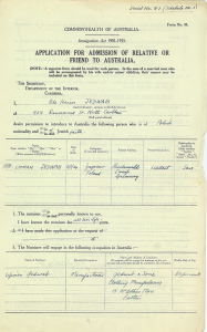 Application for admission of relative or friend to Australia.