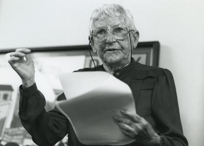 Edna Ryan speaking at the ANU.