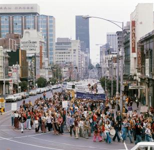 Women marching on a street in Melbourne.