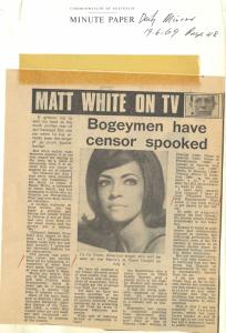 Newspaper column Matt White on TV with headline 'Bogeymen have censor spooked'.