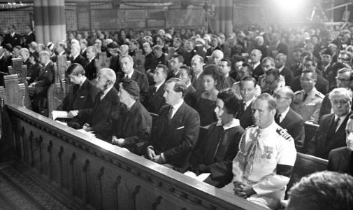 Prince Charles seated on a pew at Saint Paul's Anglican Cathedral, Melbourne.