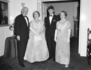 Harold Holt, the Queen Mother, Prince Charles, and Zara Holt.