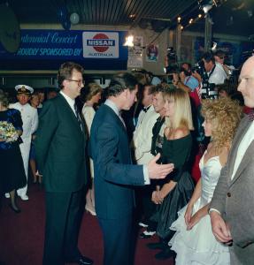 Prince Charles meeting Olivia Newton-John and Kylie Minogue.