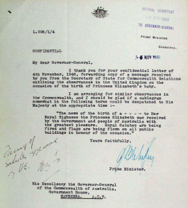 ...The news of the birth of a ---- to Her Royal Highness the Princess Elizabeth was received by the Government and people of Australia with the greatest pleasure.