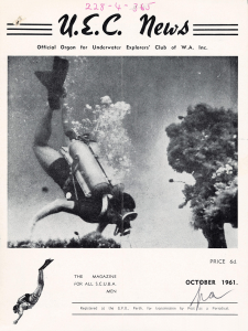 Magazine cover picturing a scuba diver underwater.