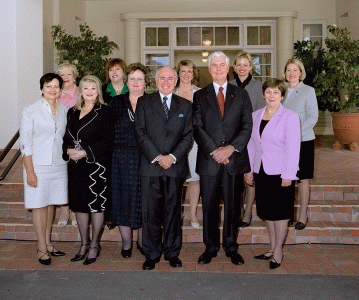 Governor-General Michael Jeffery and Prime Minister John Howard pose with the female ministers and parliamentary secretaries after the new Howard ministry was sworn in, Government House, Canberra, October 2004. NAA: A14482, 040525B-10. AUSPIC photographer: David Foote © Commonwealth of Australia, 2004