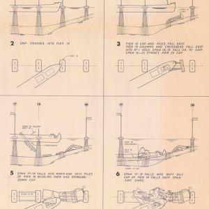 6 drawings of the collision in both elevation and plan.